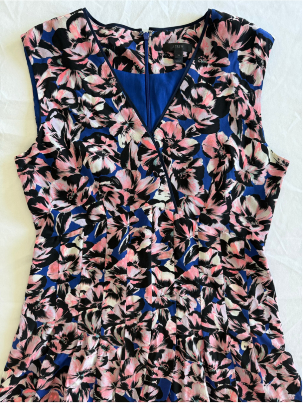 Women's J.Crew Silk Pleated Floral Dress Size 10 Blue Pink - Picture 3 of 9
